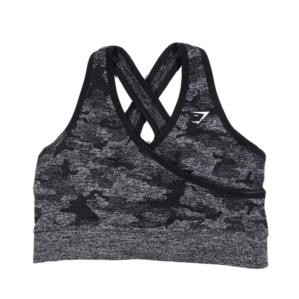 GYMSHARK Adapt Camo Seamless Sports Bra Crop Top in Black Gray Womens Small